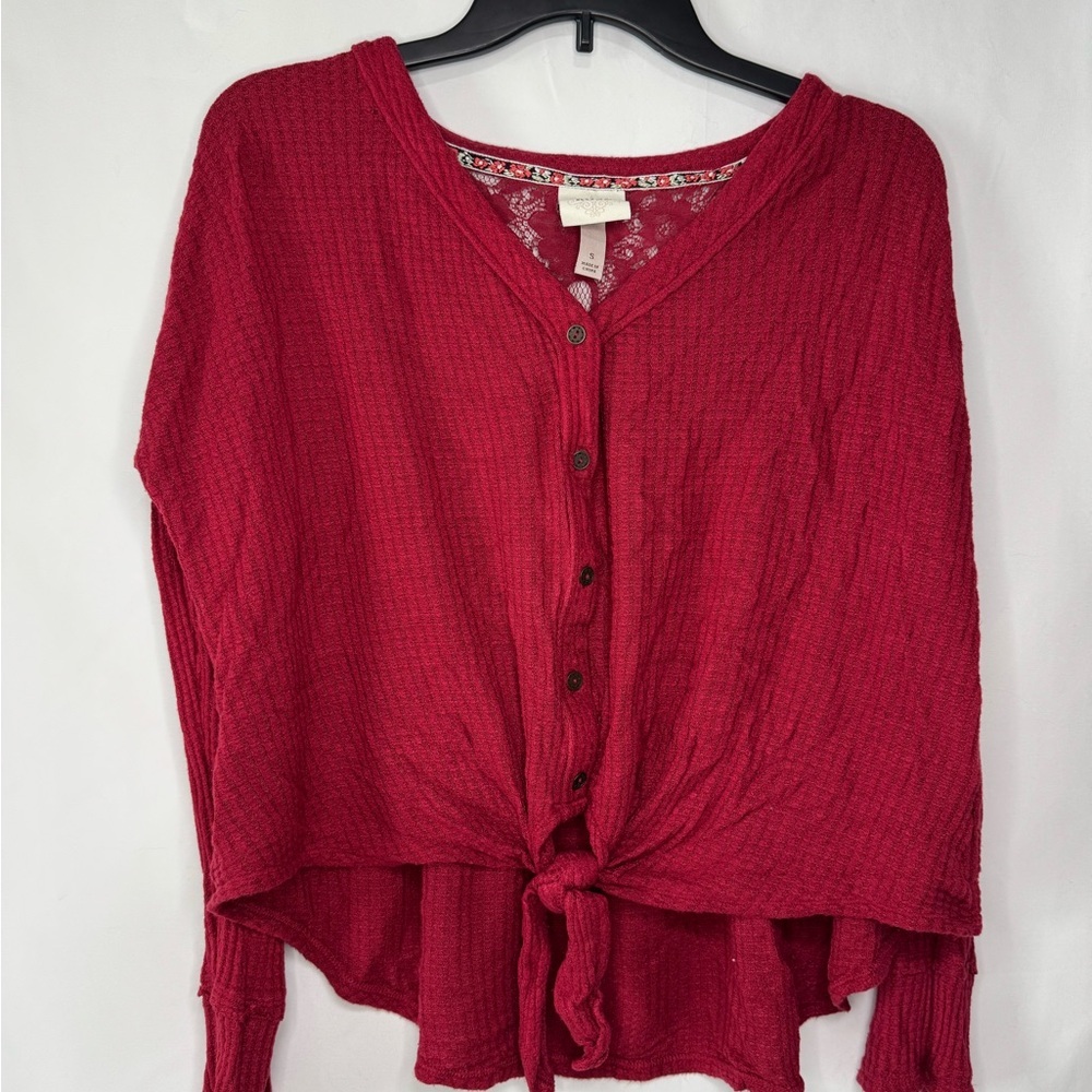 Women's Red Button-Up Lightweight Cartigan - Picture 1 of 7